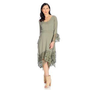 Dusty Olive 4 Pt Hem Dress with Crochet Trim